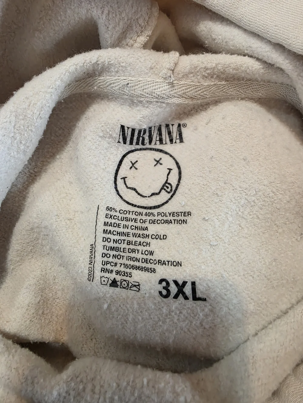 Nirvana Cream Graphic Hoodie with Yellow Smiley Men 3XL - Picture 9 of 10